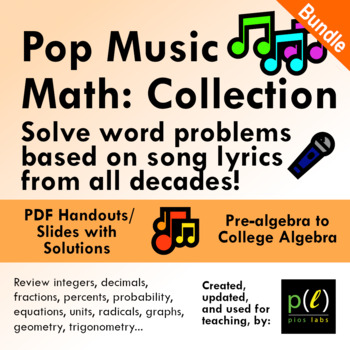 Preview of Pop Music Math Collection: Word problems from hit song lyrics over the decades