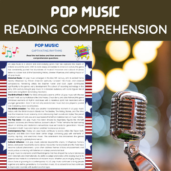 Preview of Pop Music Reading Comprehension Worksheet