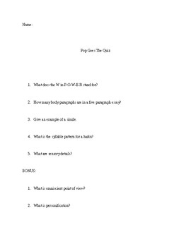 Preview of Pop Quiz for 5 paragraph Essay