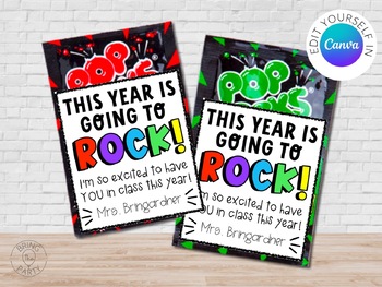 Preview of Pop Rocks Beginning of the Year School gift label, Canva Template, Editable