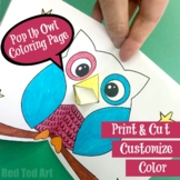 Pop Up Owl Card COLORING PAGES - convenient one page pop up card
