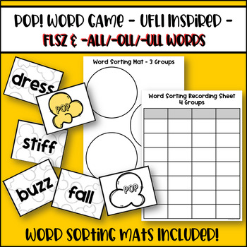 Preview of Pop! Phonics Word Game | UFLI Inspired | FLSZ & -all/-oll/-ull Words