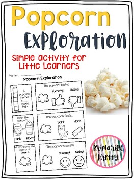 Preview of Popcorn 5 Senses Science Exploration Investigation Activity Pre K Kindergarten
