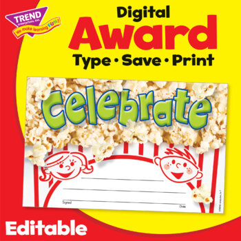 Preview of Popcorn Celebration Editable Award - Year-End or Anytime | Print & Digital