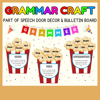 Preview of Popcorn Door Decor & Bulletin Board l Grammar Posters & Part of Speech crafts