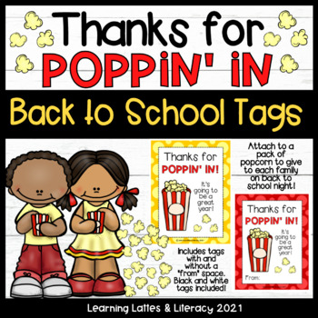 Preview of Popcorn Gift Tags Back to School Night Welcome Thanks for Poppin In