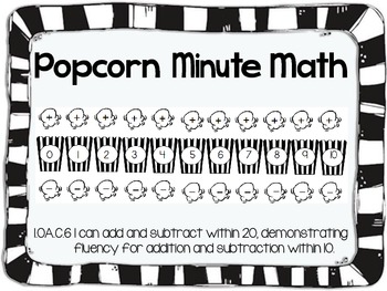 Preview of Popcorn Minute Math Fluency Facts Common Core Fluency to 20