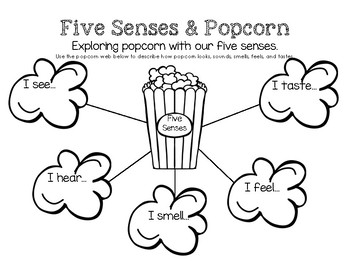 popcorn senses five worksheet worksheets adjectives preschool writing kindergarten activities teacherspayteachers descriptive printable describe board printables adjective choose