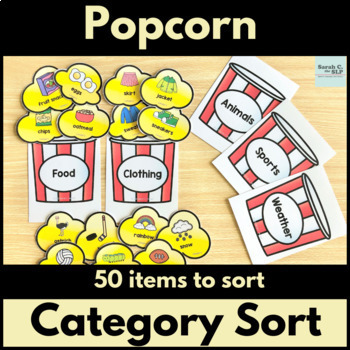 Preview of Popcorn Theme Sorting Vocabulary by Category for Language