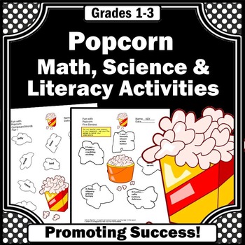 Preview of Popcorn Theme Special Education Math Literacy Worksheets Digital Activities