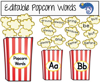 Preview of Popcorn Word Cards - Editable - Two sizes