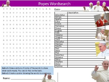 Popes #2 Wordsearch Sheet Starter Activity Keywords Catholic Religion
