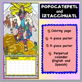 Popocatepetl and Iztaccihuatl Coloring Page, Posters, Calendar