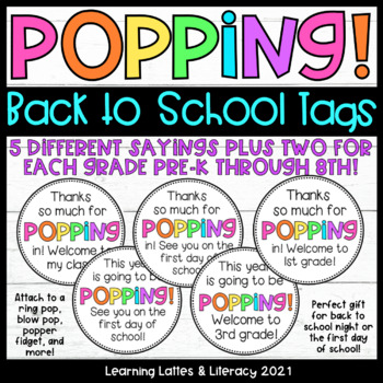 Preview of Poppin Back to School Tags Lollipop Treat Tags Meet the Teacher Night Treats