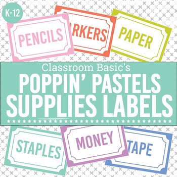 Preview of Poppin' Pastels Printable Supplies Labels (Editable!) - 6 Colors!