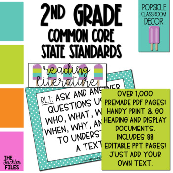 Preview of Popsicle Classroom Decor - 2nd Grade CCSS Posters EDITABLE