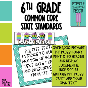 Preview of Popsicle Classroom Decor - 6th Grade CCSS Posters EDITABLE