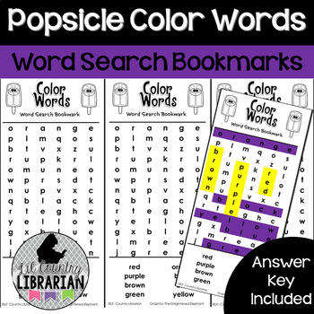 Preview of FREE Popsicle Color Words Word Search Bookmarks Summer School Sight Words