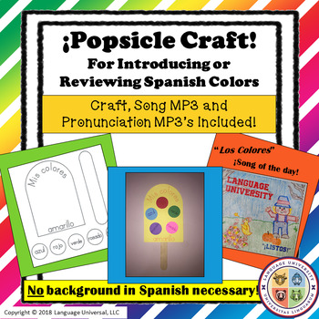 Preview of Popsicle Craft Featuring Spanish Colors for Kids