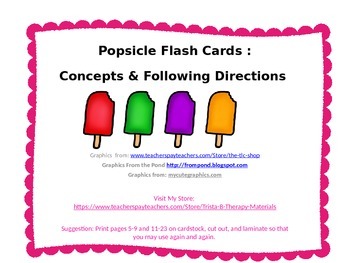 Preview of Popsicle Flash Cards: Concepts & Following Directions