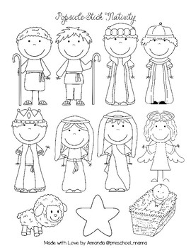 Popsicle Nativity Puppets and Coloring Page by Preschool Mama | TpT