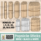 Popsicle Sticks Clip Art: Beige and B&W Outlines • Countin