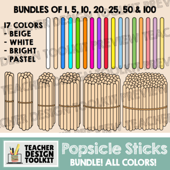 Preview of Popsicle Sticks Clip Art Bundle: 17colors & 7sizes • Counting Math Manipulatives