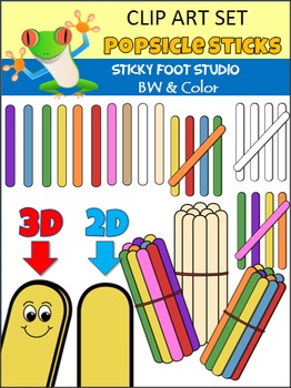 Preview of Popsicle Sticks Clip Art Set (Color and BW)