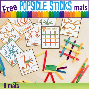 Preview of Popsicle Sticks Mats Set of 8 Cards - FREEBIE