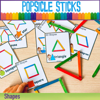 Preview of Popsicle Sticks Shapes Activity Game for Toddlers 2D Shapes Fine Motor Resource