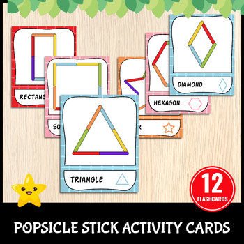 Preview of Popsicle Sticks Shapes Patterns Matching Cards | Lolly Stick Toddler Activity