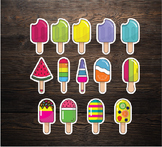 Popsicles stickers, cutouts and coloring clip arts.