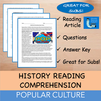 Preview of Popular Culture - Reading Comprehension Passage & Questions