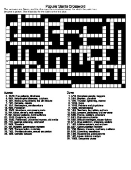 Preview of Popular Saints Crossword Puzzle and Word Search with KEYS