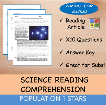 Preview of Population 1 Stars - Reading Passage x 10 Questions - 100% EDITABLE