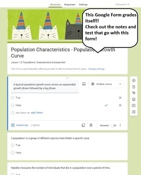 Preview of Population Characteristics - Population Growth Curve: worksheet: Google Form