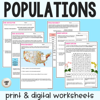 Preview of Population Density, Random Sampling, Mark & Recapture - Populations Worksheets