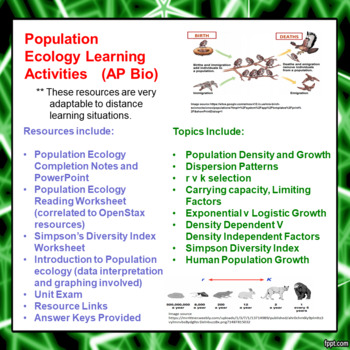 Preview of Population Ecology Learning Activities for AP Bio (Distance Learning)