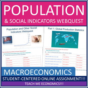 Preview of Population, Economic & Social Indicators, Birth Rate, Life Expectancy Webquest