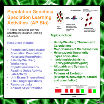 Preview of Population Genetics/Speciation Learning Activities for AP Bio (Dist Learning)