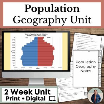 Preview of Population Geography Unit with Guided Notes and Population Pyramids