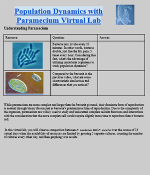 Preview of Population Growth & Competition Paramecium digital virtual interactive lab