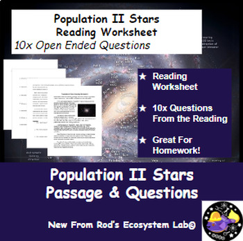 Preview of Population II Stars Reading Worksheet **Editable**