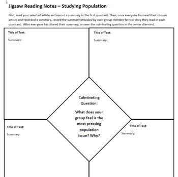 Population Jigsaw Reading Activity by LITerature with Mrs Copeland