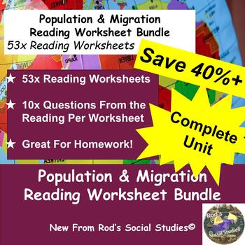 Preview of Population & Migration Unit Reading Worksheet Bundle **Editable**
