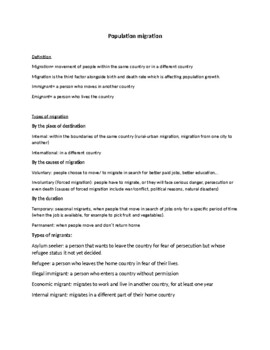 Preview of Population Migration lesson and worksheet GCSE/ IB Geography Exam