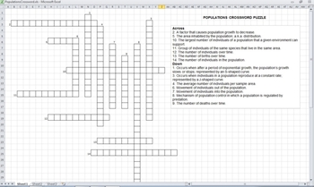 Preview of Populations Crossword Puzzle (electronically fillable & printable)