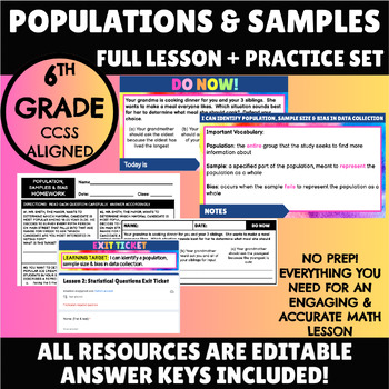 Preview of Populations, Samples, Bias Lesson - No Prep! Slide deck, guided notes + more!