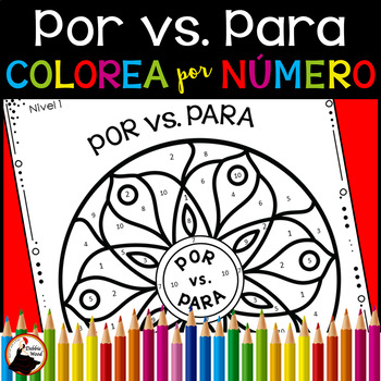 Preview of Por vs. Para - Spanish Color by Number Activity - Los Colores - Sub Plans