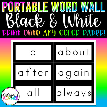 Preview of Portable Word Wall - A to Z Black and White Word Walls Kindergarten, 1st, 2nd